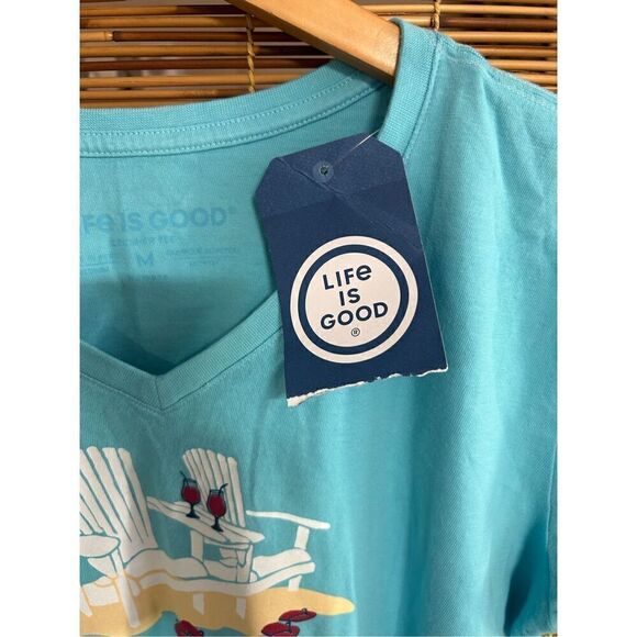 Life is Good Medium (M) V Neck Crusher Flip Flops Adirondack Chairs Drink Turquo - Picture 4 of 7